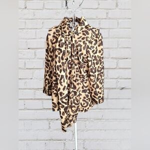 Antilia Femme Leopard Print Cape Shirt with Neck Tie